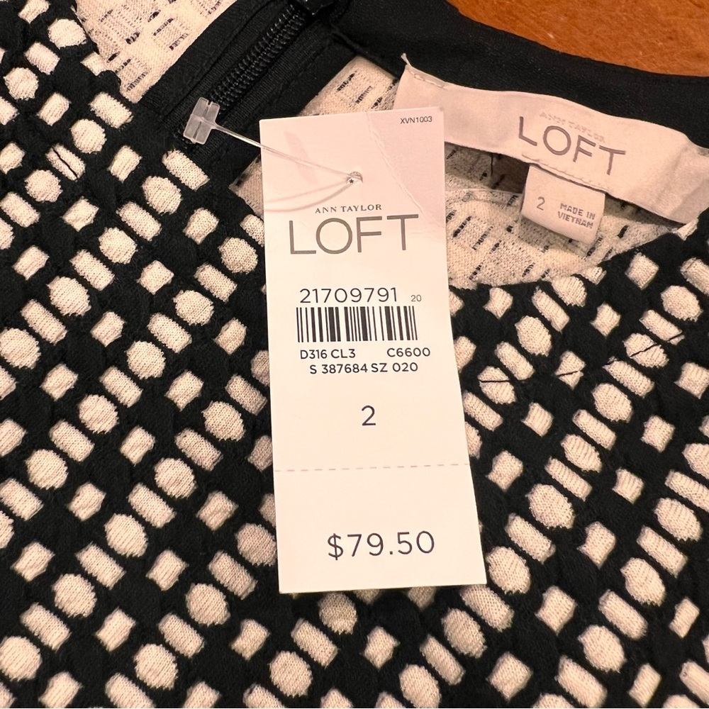 NEW $80 Ann Taylor LOFT Sleeveless Knee-Length Fit & Flare Dress Black Geo Print - Picture 10 of 16